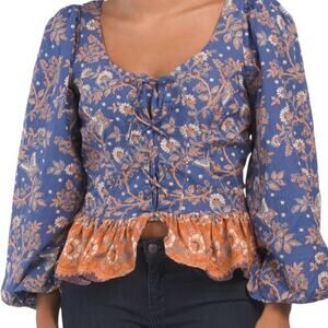 House of Harlow 1960 X Revolve Nastassia Boho Top S Cropped Floral Puff Sleeve